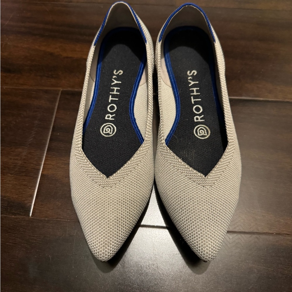 Rothy's The Point Women Sz 6 White Gray Knit Ballet Casual Flats Slip On